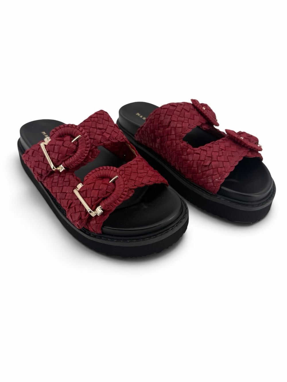 Marc Fisher LTD Auggie Woven Leather Buckle Platform Slide Sandals Red 7.5 NEW